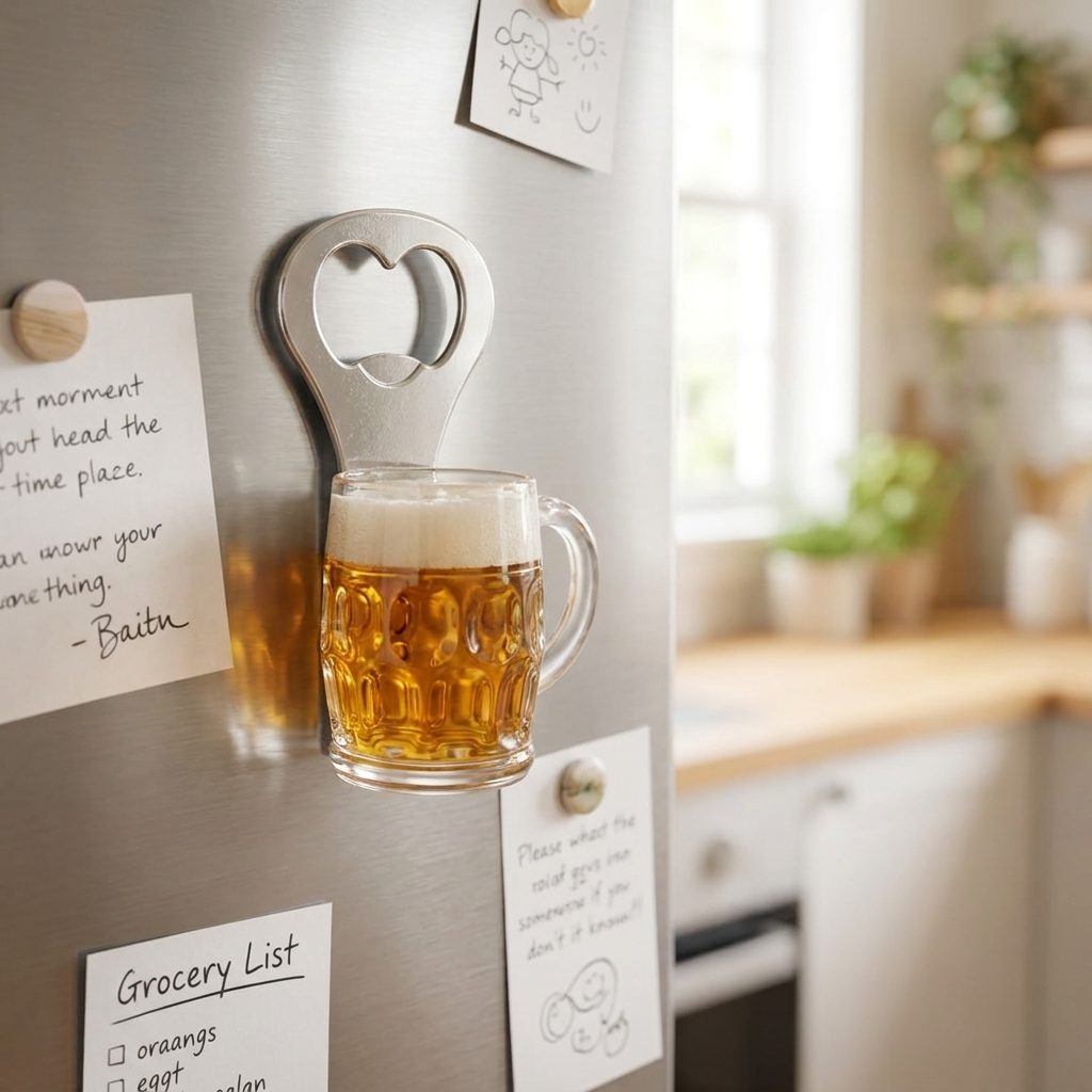 Magnetic Beer Mug Bottle Opener, Stainless Steel, Refrigerator Mount, Bar Access – detail