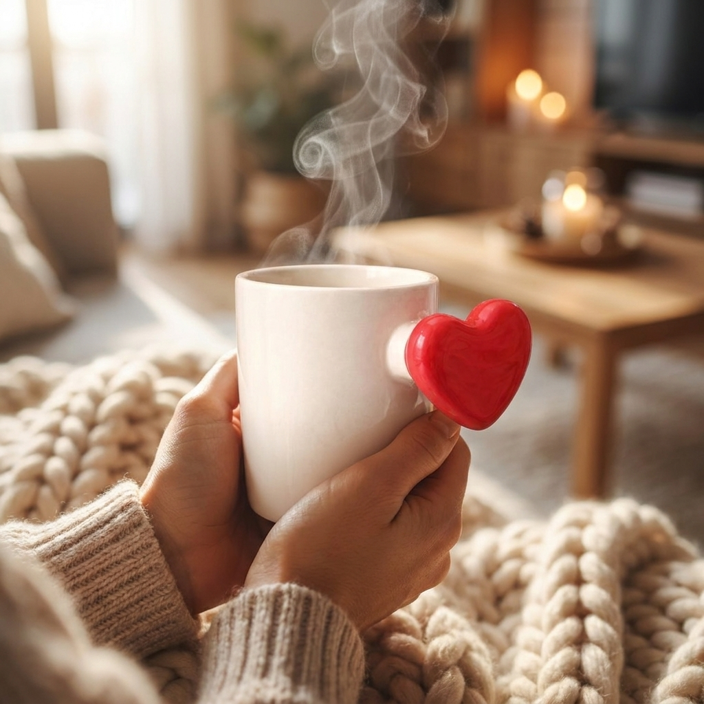 Manifested Decor Coffee Mug with Red Heart Handle, White Ceramic Cup, Novelty De – detail