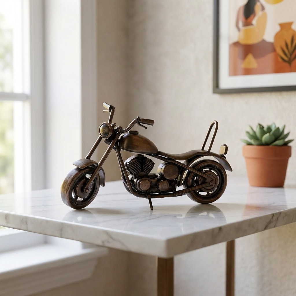 Metal Motorcycle Figurine, Bronze Finish, Decorative Cruiser Bike Statue, Home D – lifestyle