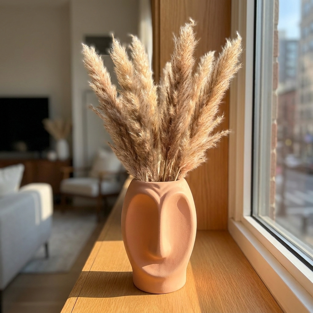 Modern Ceramic Decorative Face Vase, Coral Pink, Minimalist Design – lifestyle