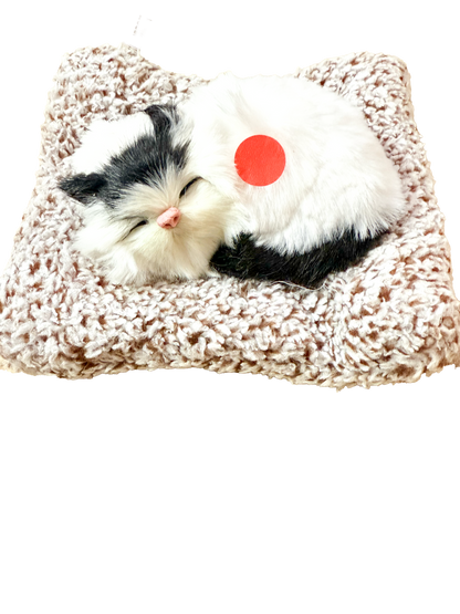 Manifested Decor Sleeping Cat Plush Toy with Press Simulation Sound, Stuffed Cat Animal Fur Soft Toys with Sound for Kids and Car Dashboard