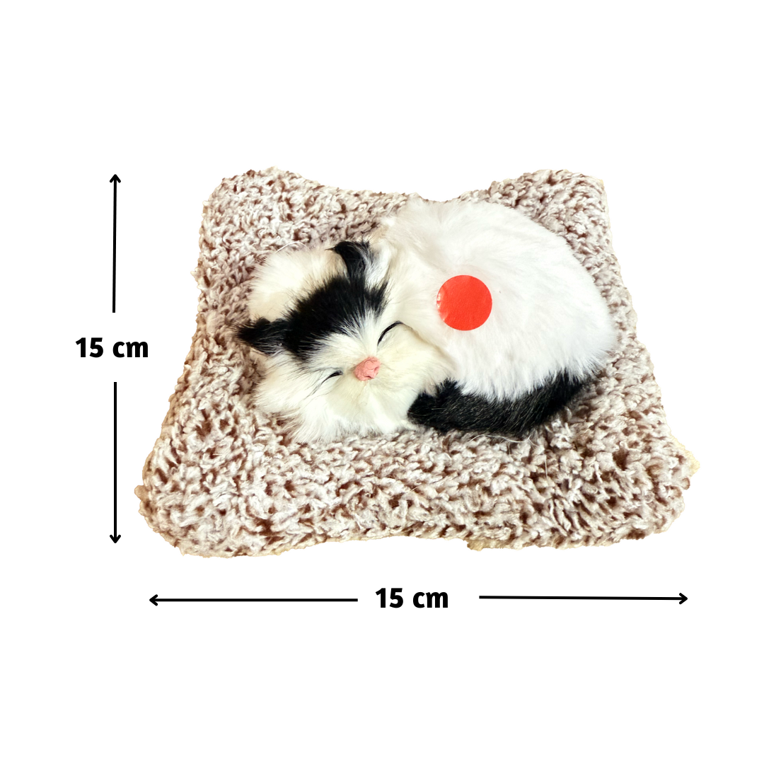 Manifested Decor Sleeping Cat Plush Toy with Press Simulation Sound, Stuffed Cat Animal Fur Soft Toys with Sound for Kids and Car Dashboard