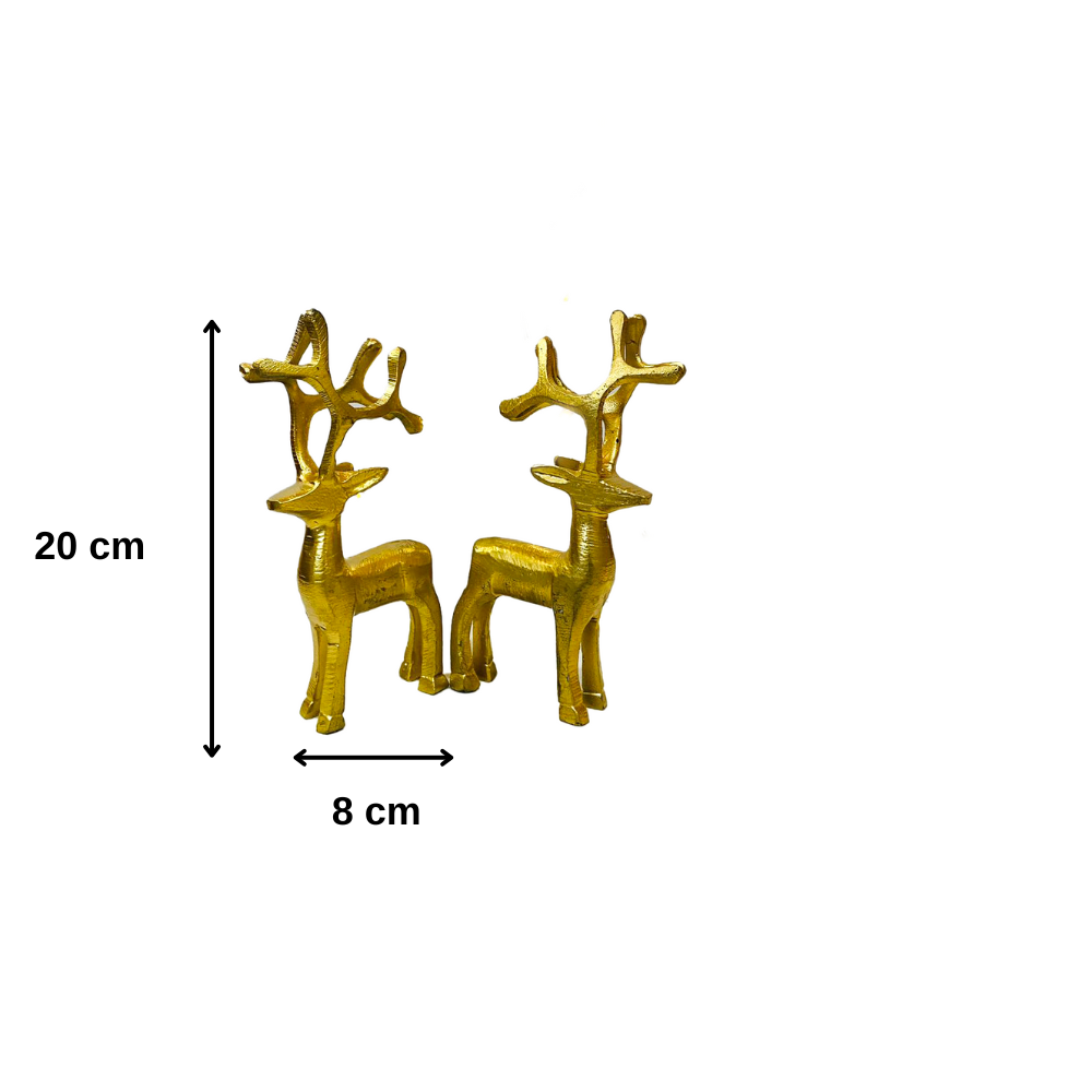Manifested Decor Mini Metal Reindeer Statue Set - Small Cute Deer Showpieces for Home Decor | Ideal for Tabletop, Shelf, and Gifting (2-Piece Combo)
